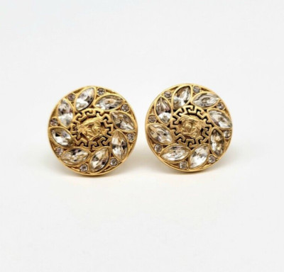 Versace Medusa Head Circular Stud Earrings with Diamond Swarovski Crystals