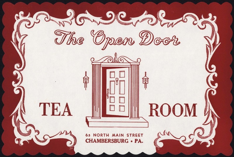 Vintage placemat THE OPEN DOOR TEA ROOM door pictured Chambersburg Pennsylvania