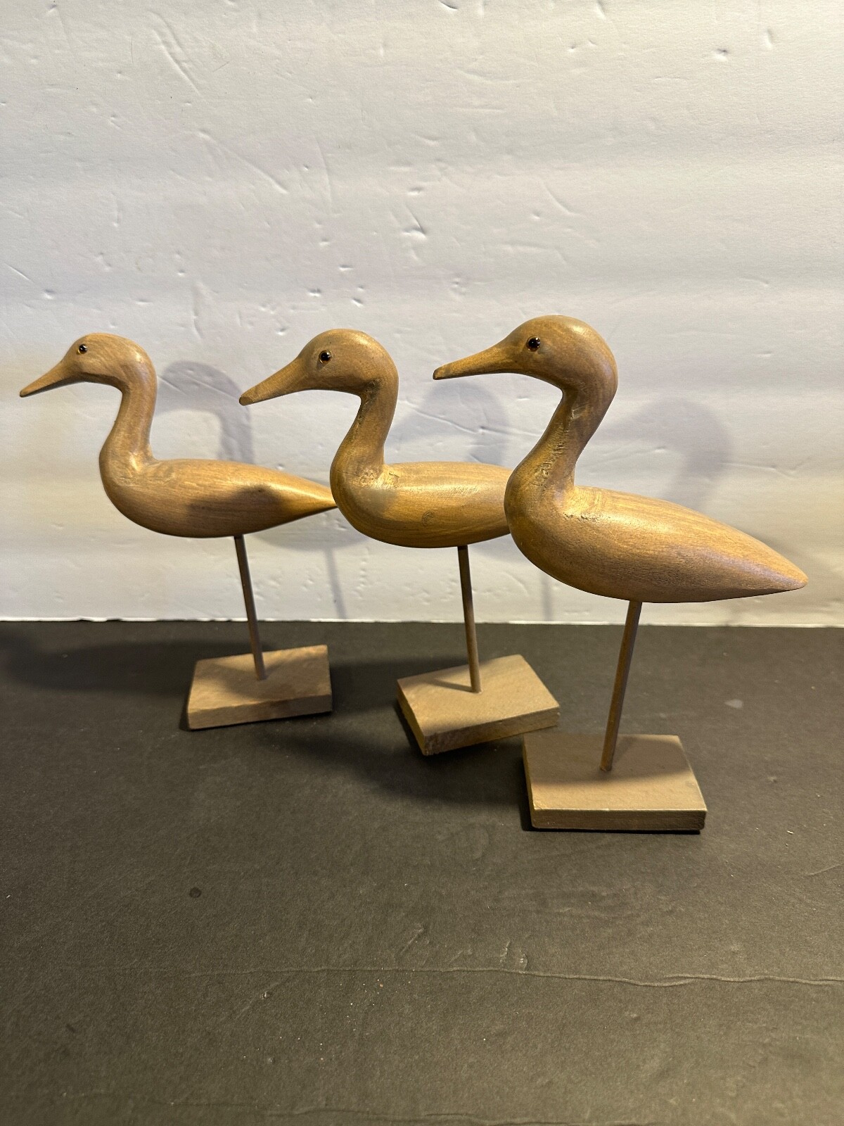 Set of 3 Natural Toned Wood Carved Shore Bird Sculptures/Figurines eBay
