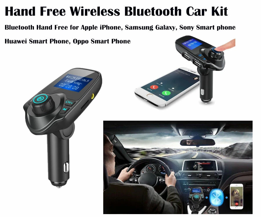 T11 Handsfree Bluetooth Car Kit FM Transmitter Car Charger USB Music Player