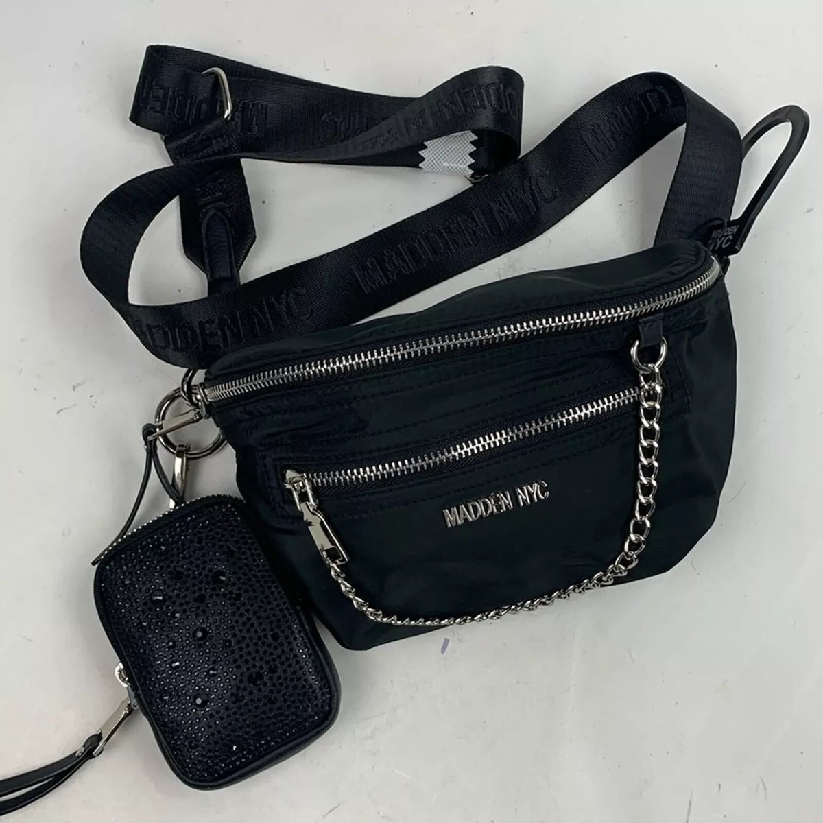 Madden NYC Women's Chain Pocket Fanny Pack, Black