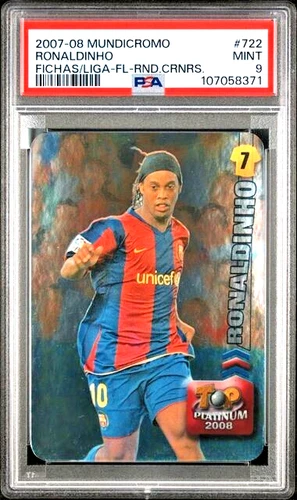 2007 Mundi Cromo Las Fichas de la Liga 722 Ronaldinho PSA 9 Foil Rounded Corners