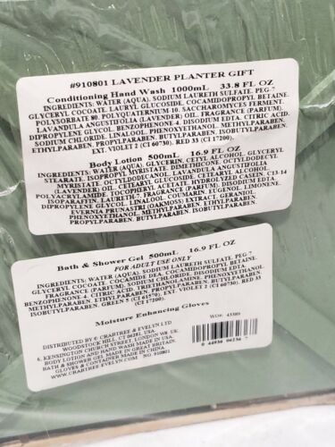 Crabtree & Evelyn LAVENDER Body Lotion & Shower Gel-Hand Wash Gloves Planter SET - Picture 3 of 3