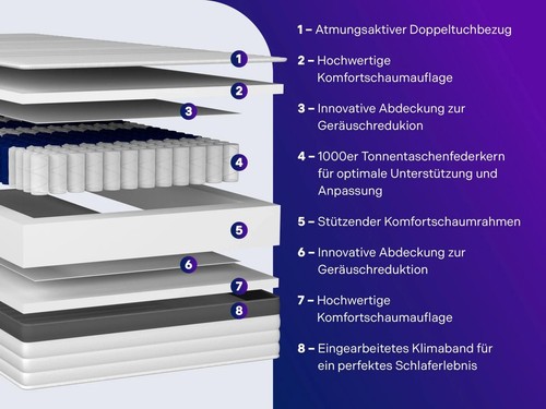 Exklusiv 7-Zonen 1.000er Tonnentaschenfederkernmatratze Stiftung Warentest Te... - Bild 4 von 8