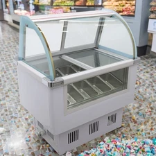 220V Ice Cream Cabinet Refrigerator Showcase Gelato Freezer 10 Pan w/LED Light