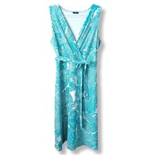 Talbots Blue White Floral Jersey Midi Dress L Classic Tropical Summer Casual