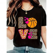 Cute Basketball Leopard Print Women's T-shirt - Perfect for Outdoor Activities