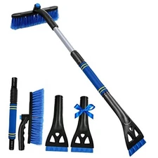 34" Extendable Ice Scrapers for Car Windshield 2-in-1 Snow Brush for Blue 1Pack
