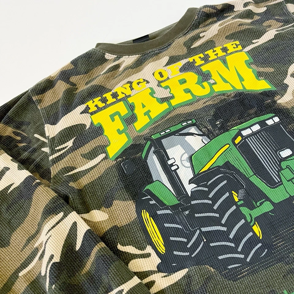 John Deere Tractor King of the Farm Boys Kids Thermal Tee Shirt L 14/16 Camo Lrg - Image 2 of 4