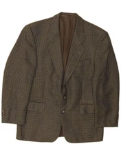 VINTAGE Mens 2 Button Blazer Jacket UK 40 Large Green Houndstooth New Wool KU01