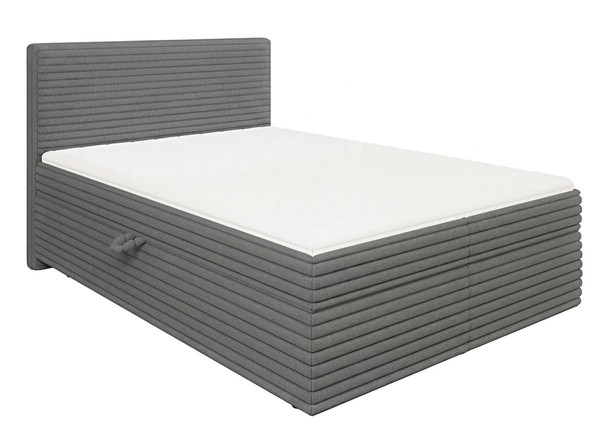 Graues Boxspringbett 140×200 Mit Stauraum Matratze Und Topper Sowie Kopfteil-image