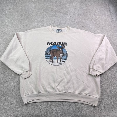 Vintage Maine Sweatshirt Mens 3X Tan Deer Antlers Snow Berg Crewneck Y2K
