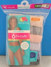 FRUIT OF THE LOOM WOMEN'S MICROFIBER HI-CUT PANTY ASSORTED 6 PACK Size 6