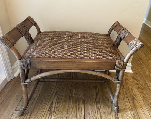24" Handwoven Rattan & Bamboo Pagoda-Style Ottoman / Bench COASTAL BUSTLE CHAIR