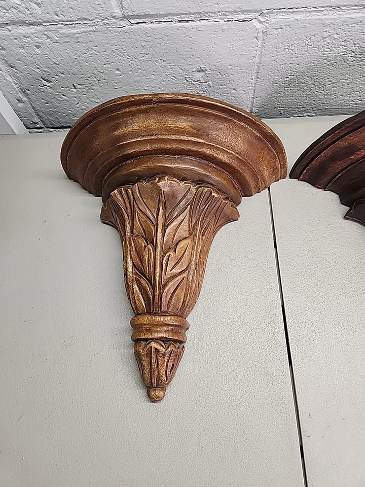 Apliques grandes estantes de pared tallados a mano par de madera maciza 14" de alto X 14,5" de ancho  Foto 2 de 4