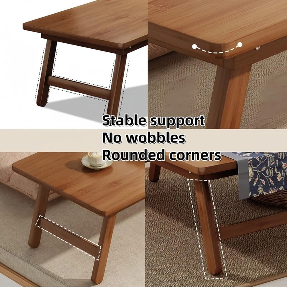 Table Basse de Japonaise Rectangulaire en Bambou, Table de lit Pliable avec P... - Photo 4/4