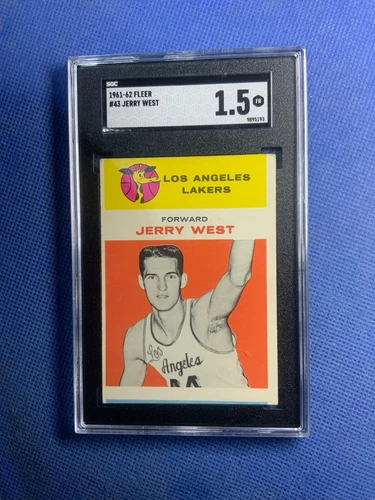 1961-62 Fleer Basketball 43 Jerry West Lakers Rookie Card SGC 1.5
