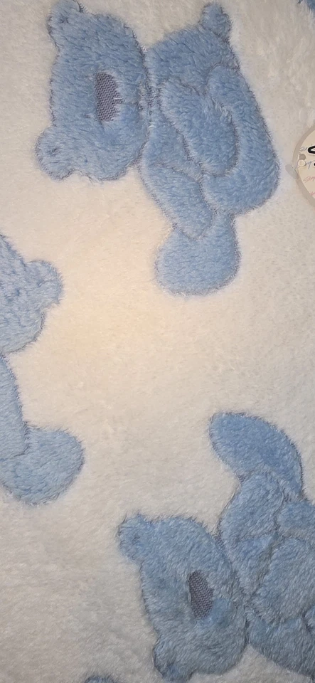 Manta de oso de peluche Stephan Baby blanco azul suave polar Foto 3 de 4