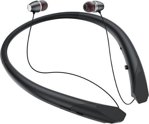 Neckband Bluetooth Headphones, Retractable Headset Wireless Black