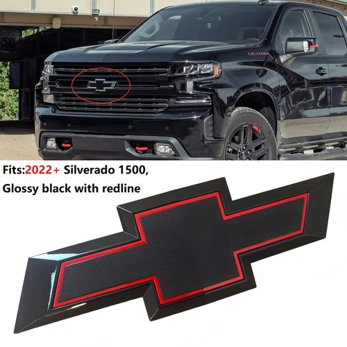 OEM 2022+ Front Grille Bowtie Emblem for Silverado 1500 Gloss Black Redline - product listing photo