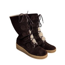 Vintage 1970s Winter Boots Ladies Brown Suede Shearling Size 9