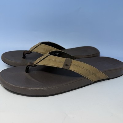 REEF Mens Sz 13 M Brown Leather Fanning Flip Flop Thong Toe Post Sandals