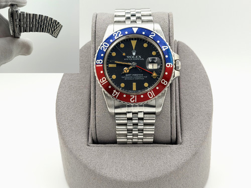 Rolex GMT Master Pepsi 16750 40mm PATINA MATTE Dial Red Blue Bezel Steel