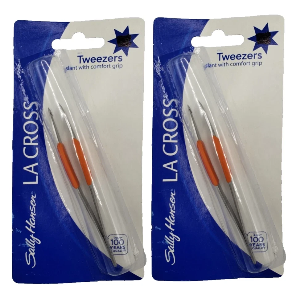 (2 Pack)La Cross by Sally Hansen Slant Tweezers with Comfort Grip