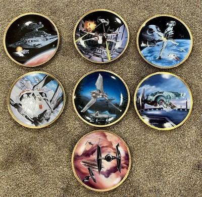 Set of 7 Star Wars Hamilton Plate Collection 1990 s Speeders Spaceships Holders￼