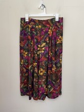 Vintage Printed Gaucho Pants Size M Elastic Waist Pull On Wide Leg Boho Hippie