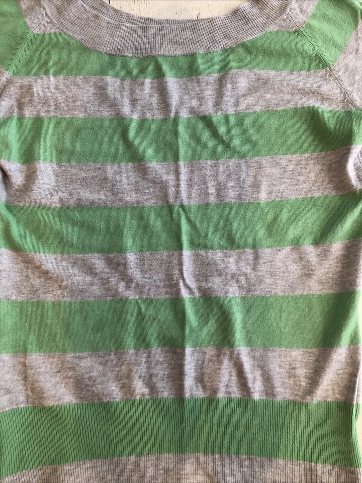 New Look Grey/green Wide Striped Top Three Quarter Sleeves Size 12 - Image 3 of 3