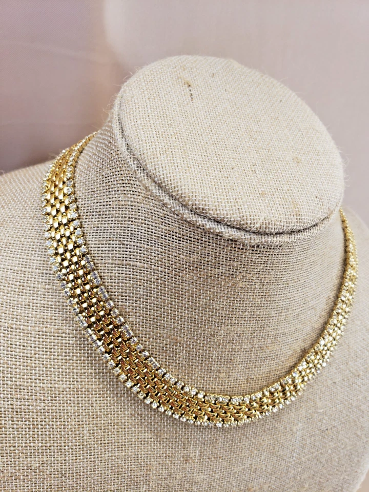 Kenneth Jay Lay Chapado en Oro Estrás Cesta Tejido Collar Collar Ajustable Foto 3 de 4