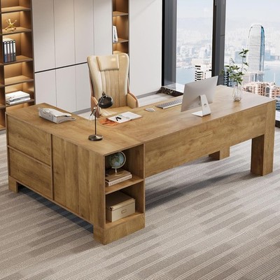 78-Inch L-Shaped Executive Desk Large Wooden Office Computer Desk with Cabinet