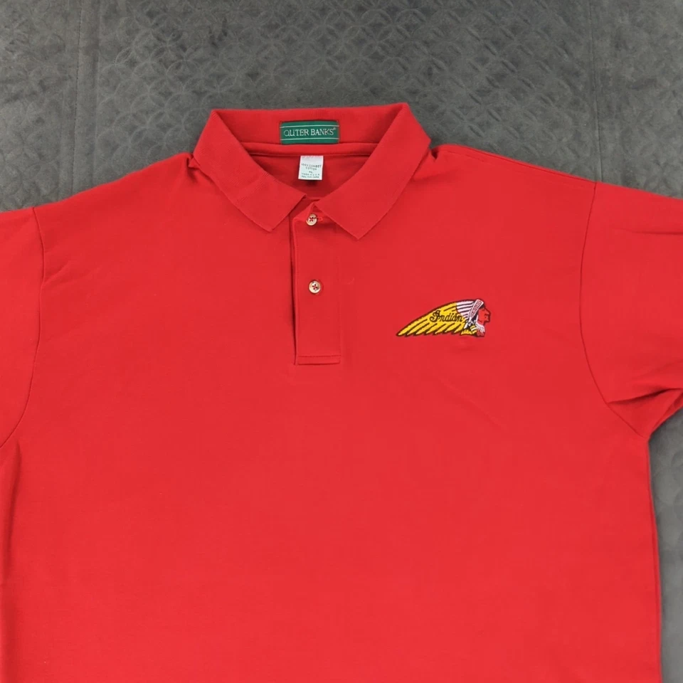 Indian Motorcycle Polo Shirt Vintage Outer Banks Red Short Sleeve Men Large USA - Image 4 of 4