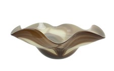 Large Murano Style Bowl Orange Wavy Hand Blown Art Glass Handkerchief 12"