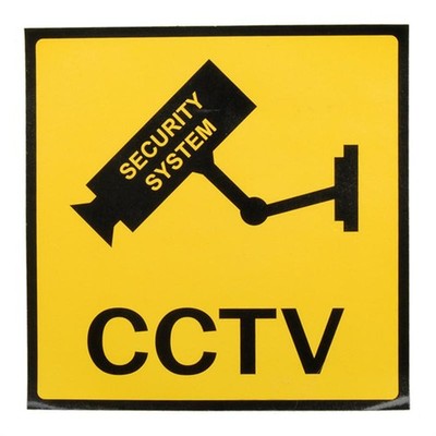3PCS CCTV Warning Signs Bright Yellow Wall Stickers Camera Security System