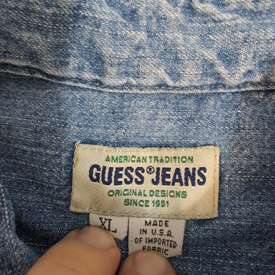 Camisa Jeans Guess Vintage Años 90 Para Hombre XL Azul Denim Hecha en EE. UU. Abotonada Foto 2 de 4