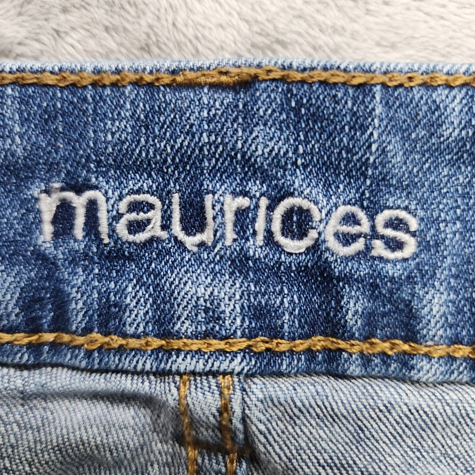 Pantalones Cortos Maurices Para Mujer 6 Azul Envejecido Corte Dobladillo Crudo Tiro Medio Elastizado Denim Foto 4 de 4