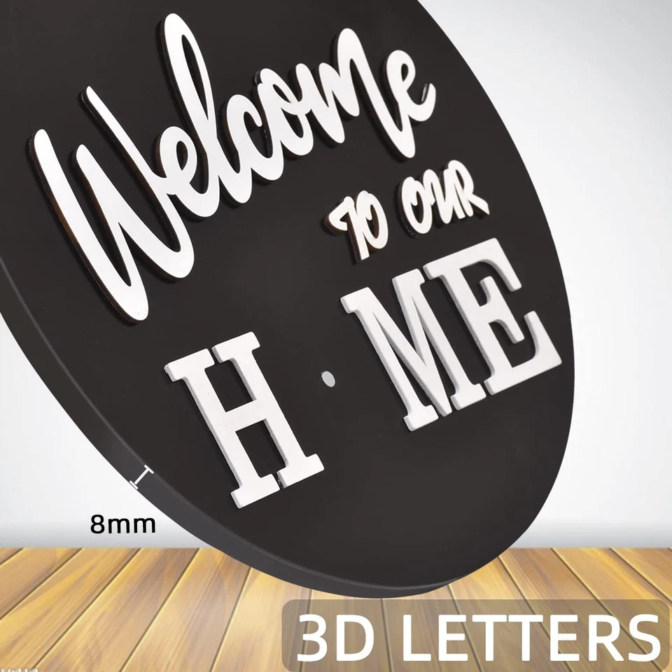 Letrero de bienvenida intercambiable a casa, decoración de puerta de entrada con 4 coronas de temporada y Foto 4 de 4