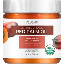 Velona USDA Certified Organic Red Palm Oil 4 FlOz Cold Pressed, Extra Virgin