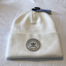 Adidas Unisex Tall Fit Resort Cuff Beanie Ivory with Gray Emblem NWT