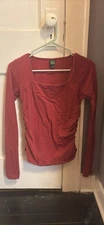Wild Fable Women’s Long Sleeve Berry Red Square Neck Ruched Top Size Small