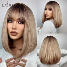 Women s Short Bob Wig Straight Hair with Bangs, Synthetic Heat-Friendly
