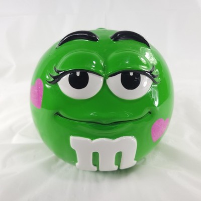 Green M&M Ceramic Cookie Candy Jar Galerie Heart Lashes Lidded