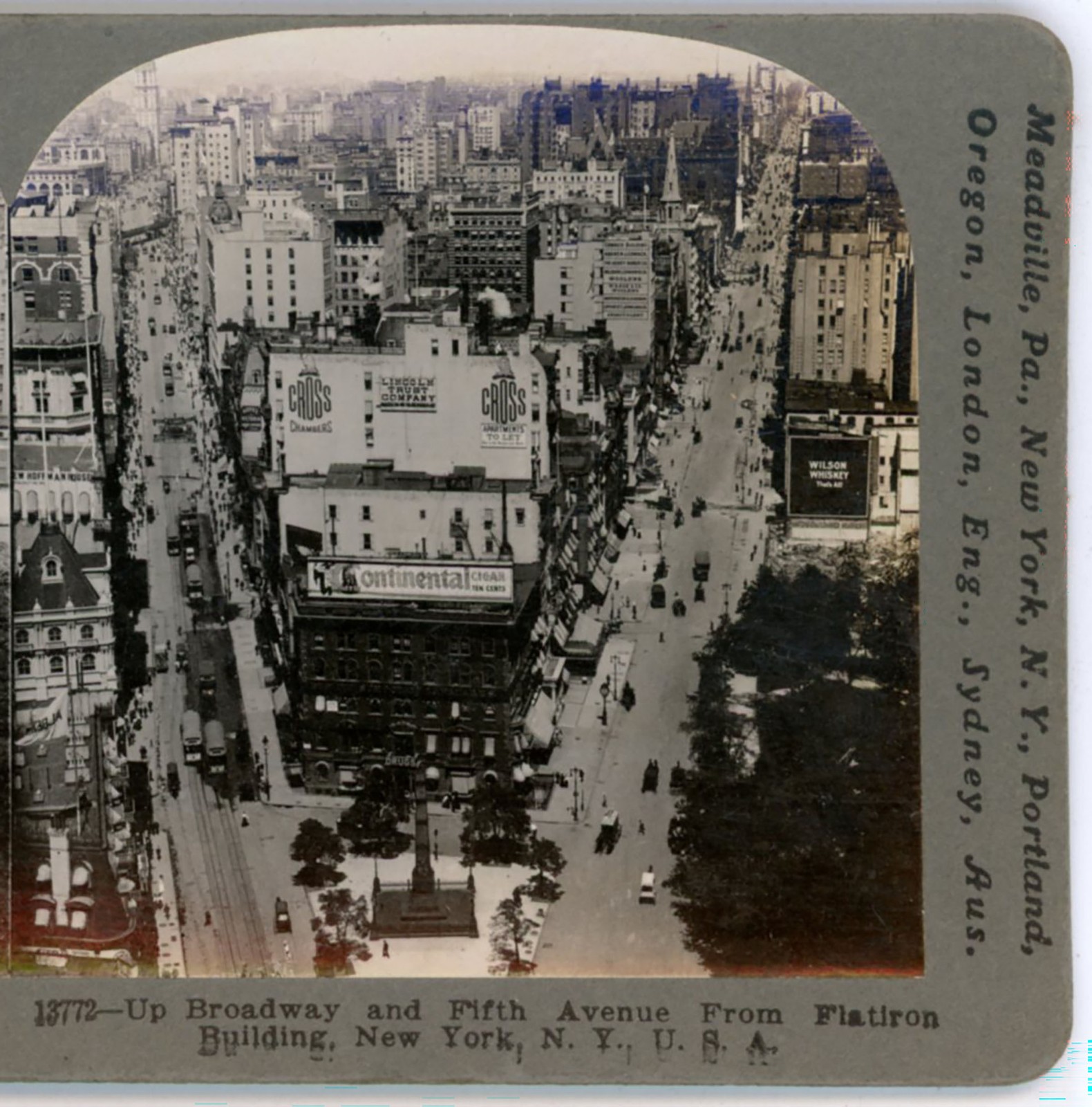 Broadway & 5th Ave. from Flat Iron Building NY Keystone Stereoview