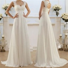 Elegant Wedding Dresses A-line Lace Applique V-Nek Backless Bridal Gowns