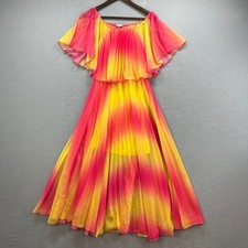 The Clothing Company Dress Womens M Pink Yellow Sunset Ombre Pleated Boho Maxi