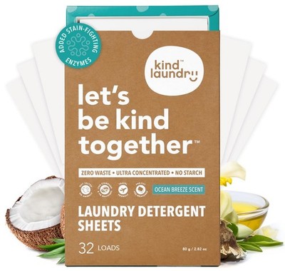 Kind Laundry Detergent Sheets w/ Stain-Fighting Enzymes - Plant Powered, Eco-Fri
