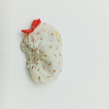 Doll Bonnet Hat White Floral Print Red Bow Ruffle Accessory Vintage