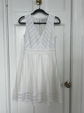 J.CREW White Lace Striped A-Line Sleeveless Knee Dress V-Neck Lined (Size 2)